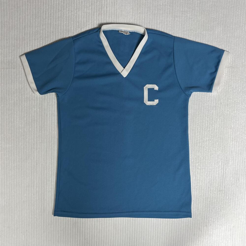 Vintage 80s Shirt Mens Small Blue VNeck Colonial Hospital 12 Jersey 70s True Vtg